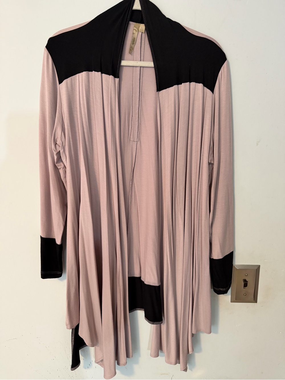 Comfy USA Modal Draped Cardigan Jacket L Pink Black Waterfall Open Front